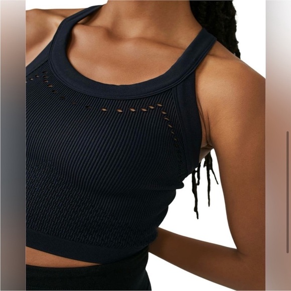 Free People FP Movement Serendipity Racerback Rib Crop Tank Black Medium 46 - Picture 4 of 6